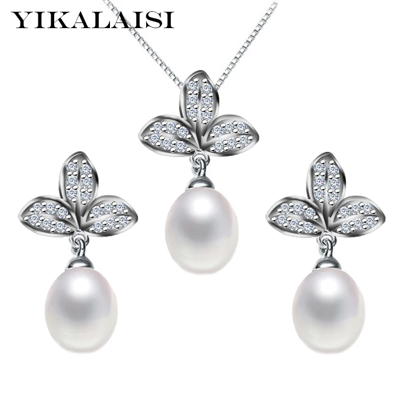 

YIKALAISI 925 sterling Silver jewelry For Women Pearl Jewelry Necklace earrings sets Natural freshwater Pearl