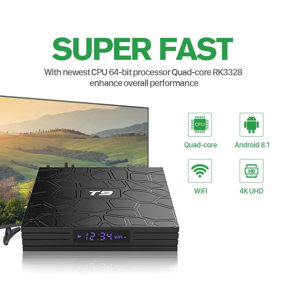 Arabic TV Receiver IP TV Box T9 RK3328 Android 8.1 H.265 Decoder Support BT QHDTV IPTV Arabic France Tunisia Lebanon IP TV Code 