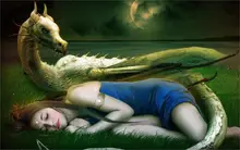 Animation Fantasy art girl asleep dragon 4 Sizes wall picture Canvas Poster Print 50x75cm