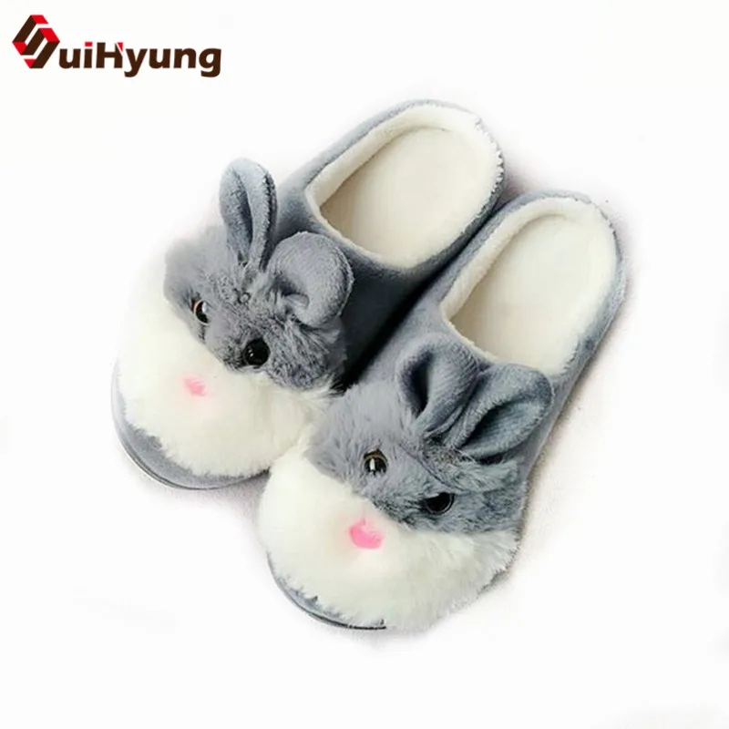 

Suihyung New Funny Animal Prints Flock Home Slippers Women Winter Warm Indoor Floor Shoes Flat Cotton Shoes Short Plush Slip On