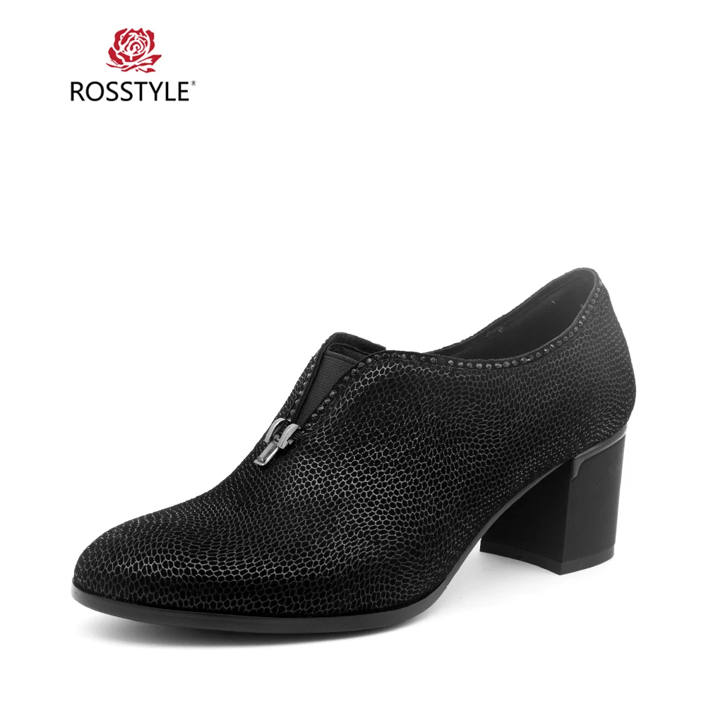 

ROSSTYLE Round Toe Square High Heels Shoes 6cm Big Size 36-43 Women Pumps Casual Shoes Spring Fashion Comfortable C12
