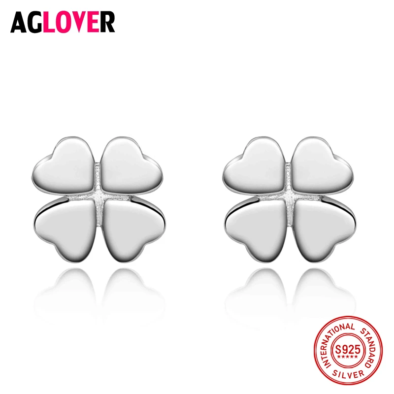 

925 Sterling Silver Heart Cut Clover Stud Earrings For Women Girls Boys Girls Children Jewelry Earrings