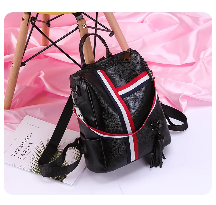 Ретро Модный женский рюкзак на молнии кожаная школьная сумка высокого качества женская сумка через плечо для молодежных сумок кожаные сумки с кисточками
