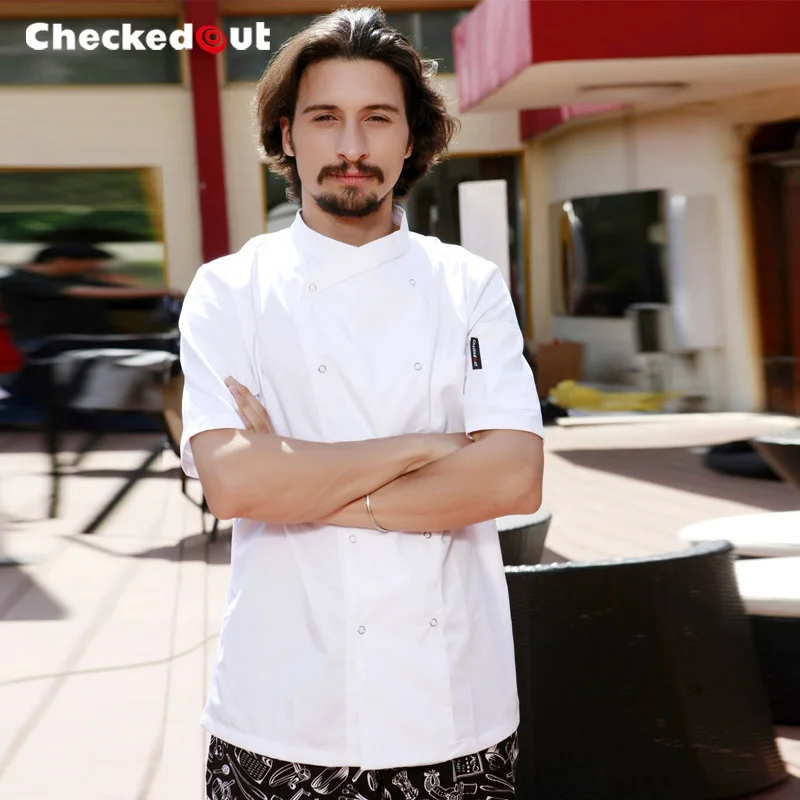 

Top quality Chef uniform short-sleeve cook suit checkedout chef jacket high quality chef shirt working clothes