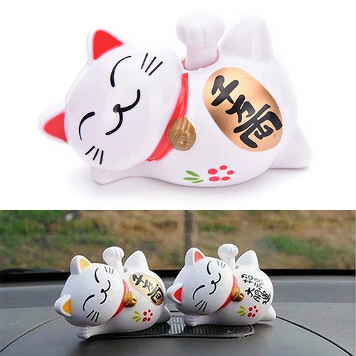 

1Pcs White ABS Solar Powered 4 Inch 1/3 Inch Maneki Neko Welcoming Lucky Beckoning Fortune Cat Home Hotel Restaurant Decor Craft