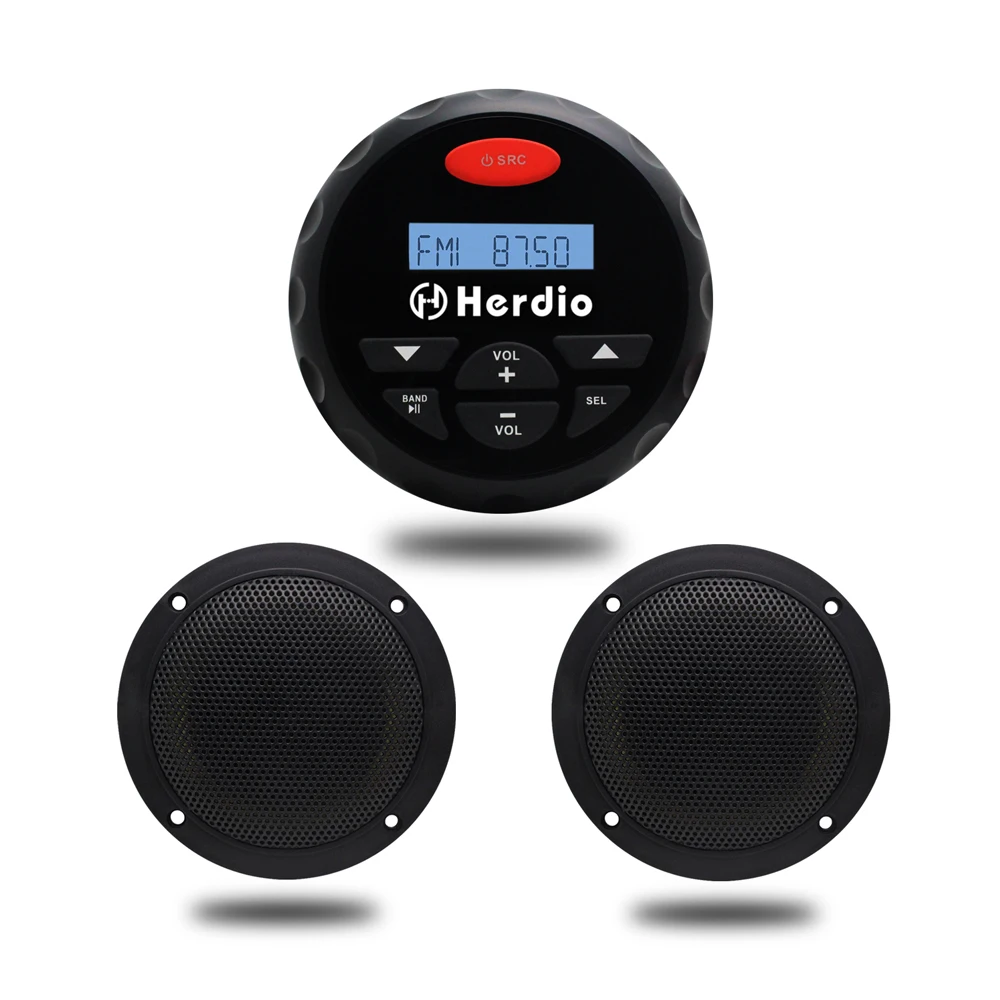 Marine Gauge Stereo FM AM Audio Bluetooth Radio + 4 Inch Marine Boat
