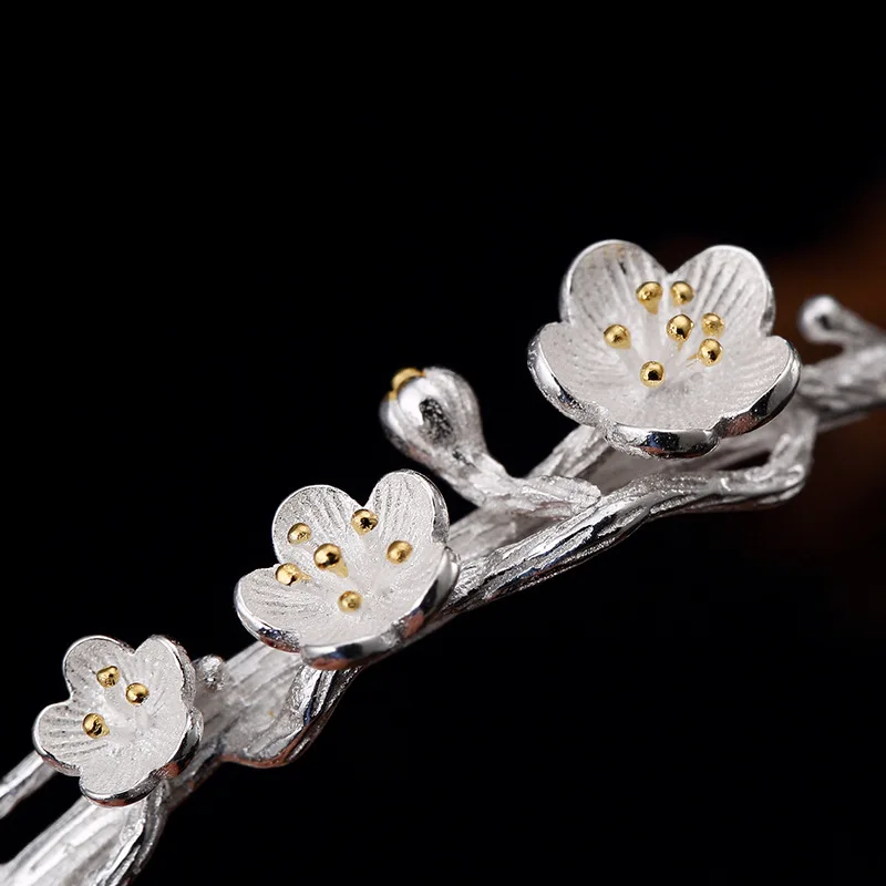 plum blossom flower silver bangle for women 2