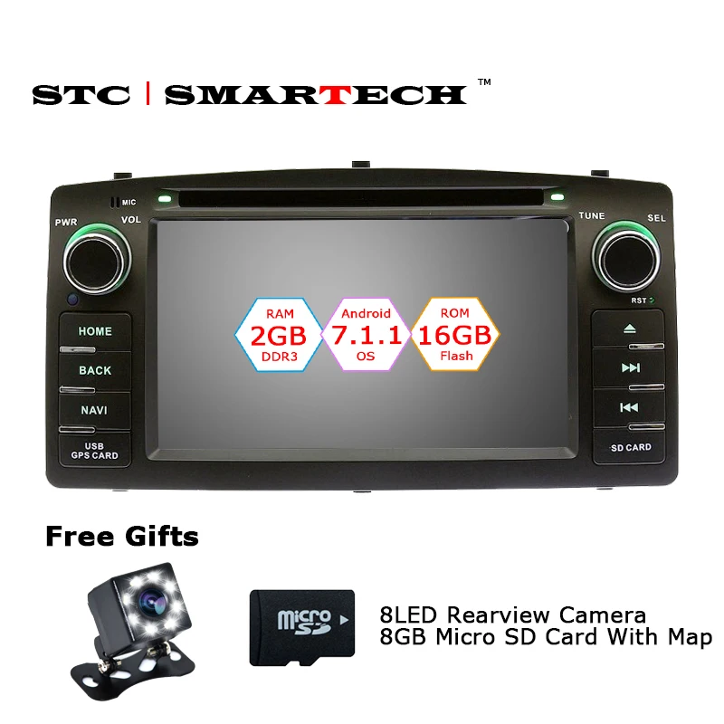 

SMARTECH 2 din Android 7.1.2 car dvd player gps navigation autoradio for Toyota Corolla Altis E120 Quad Core 2GB RAM 16GB ROM
