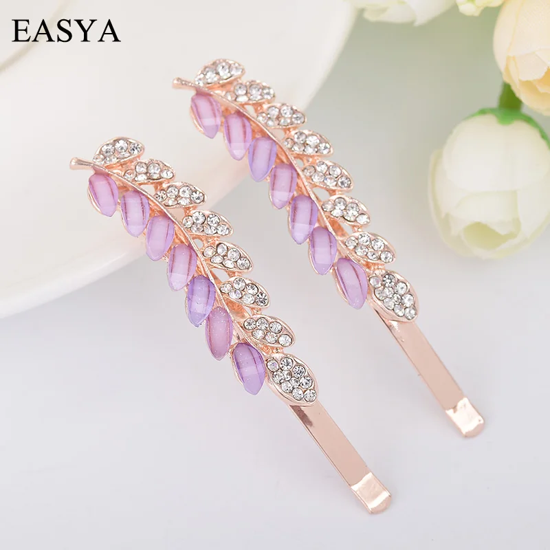 

EASYA Hot Sell Crystal Rhinestone Leaf Hairwear Hairpin Metal Elegant Design Hair Clip For Women Girls Hair Accessories