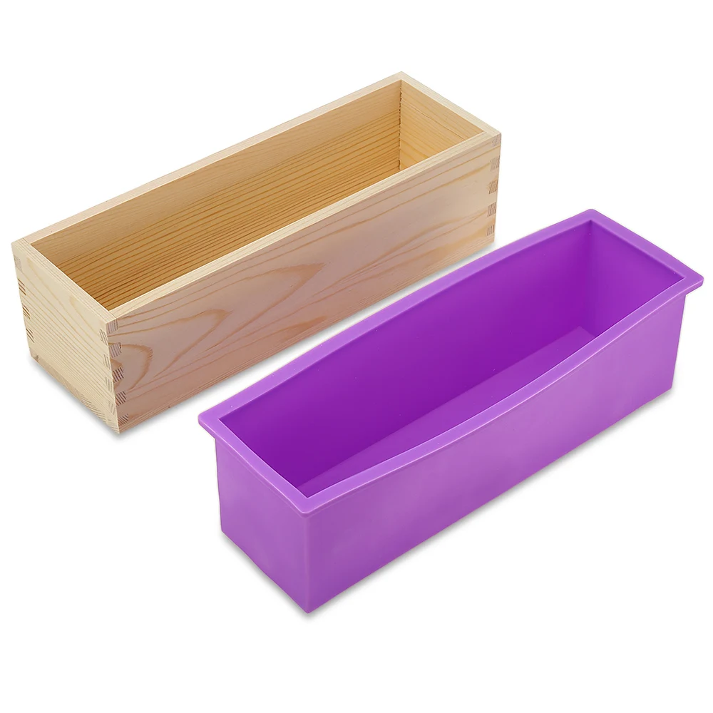 Wooden Soap Loaf Cutter Mold And Rectangle Silicone Mould With Wood Box Food-Grade Silicone Soap Cutter Mold