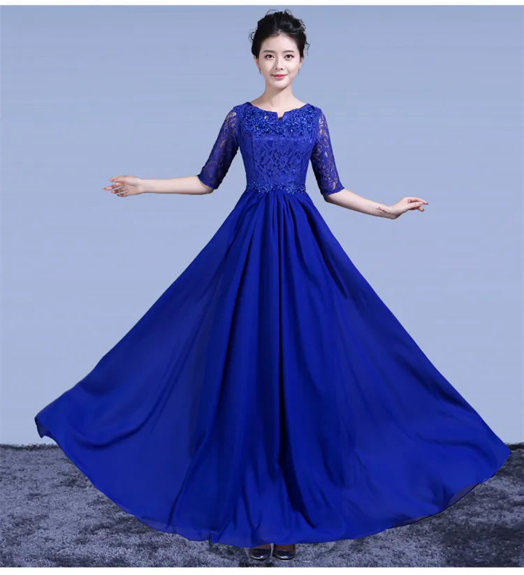 DLH68R# невесты шифон Кружева Rrd голубое длинное платье невесты костюм для хора богемное свадебное платье выпускного вечера женщин