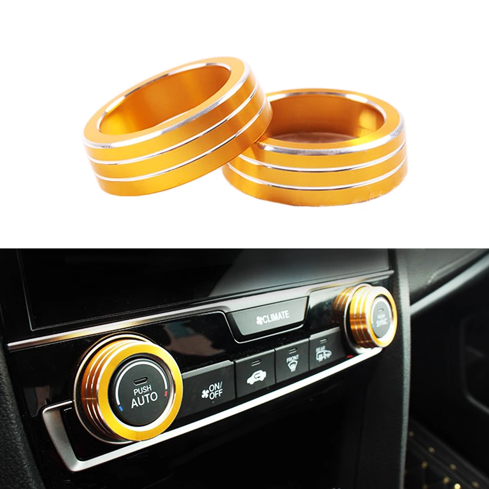 JEAZEA New 2pcs Aluminum AC Switch Button Cover Air Condition Climate Control Ring Knob Trim for Honda For Civic 2016 2017 Shape only-5