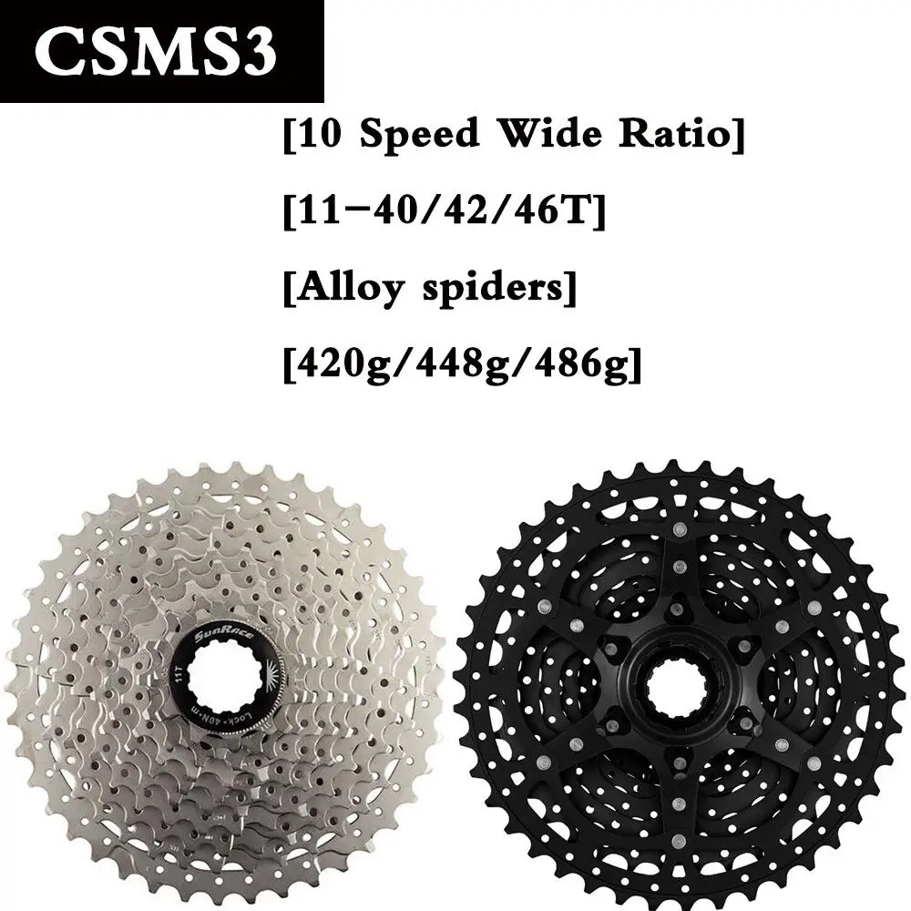 

SunRace CSMS3 MTB Bike Freewheel 10 Speed Cassette Freewheel 11-40/42/46T Fit Shimano S RAM Black Silver
