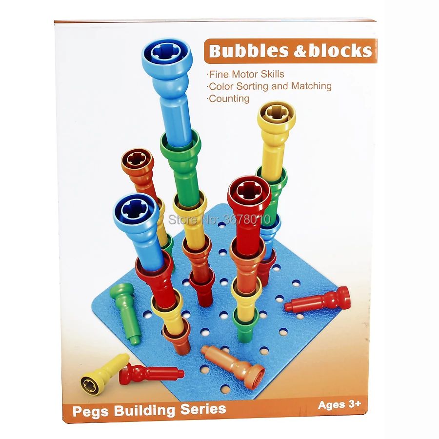 

Bubbles & blocks Pegs and Pegboard building set with 25 Stackers Crepe Rubber Pegboard Educational construction set for kids