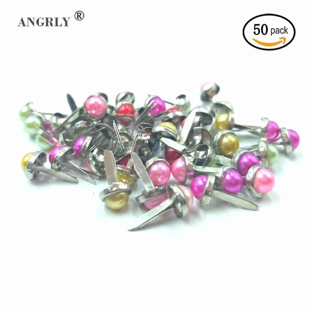 

50PCs Mixed Color Metal Brads Scrapbooking Craft Embellishment Card Making Decorative DIY Rivets Fastener Brads 13x6.5mm