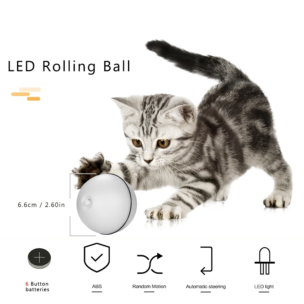 

Cat Toy Rolling Ball LED Red Light Motion Activated Ball Pet Interactive Toy with Batteries