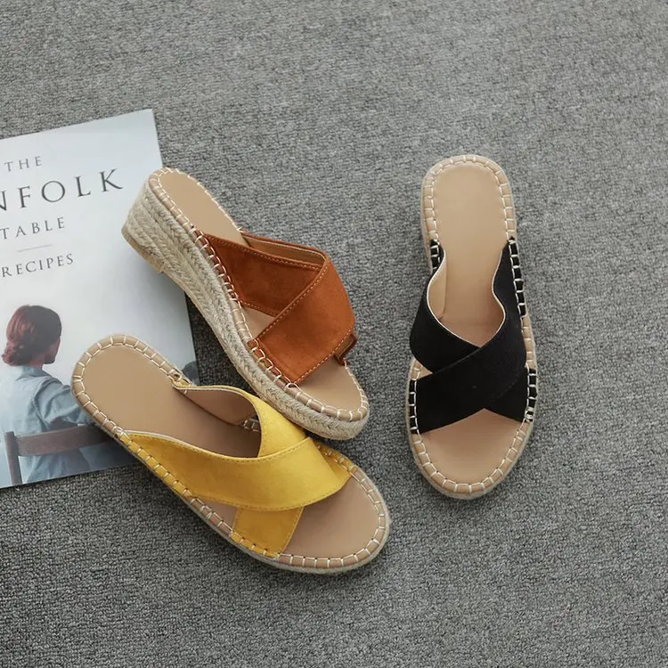Women Wedge Sandals for Summer Pu Leather Solid Color Female Casual