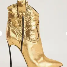 Горячий продавать золото кожа женщина сапоги на высоком каблуке сексуальные острым носом ботильоны тонкие каблуки сапоги серебро