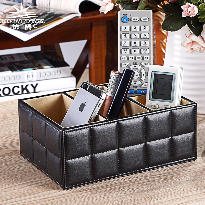 High Quality Luxury PU Leather Storage box Cosmetic Organizer Remote Control Phone Holder Home Office Organizer makeup organizer