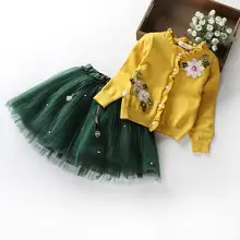 Autumn Girls Clothing Sets Embroidery Long Sleeve Cardigan Coat Gauze Skirt Princess Outfits Children Clothing 3