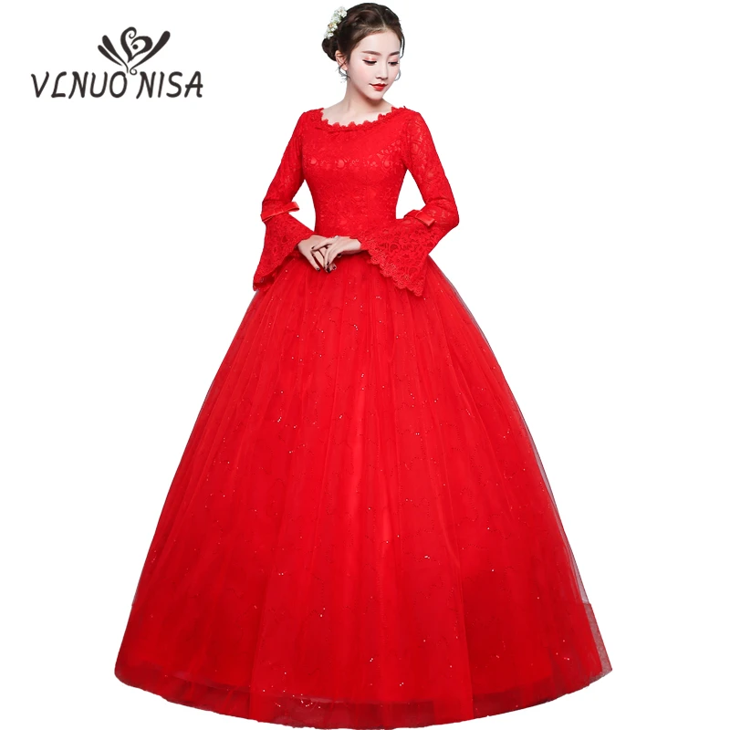 Новинка 2018 красное свадебное платье Vestido De Noiva винтажное с расклешенным рукавом и