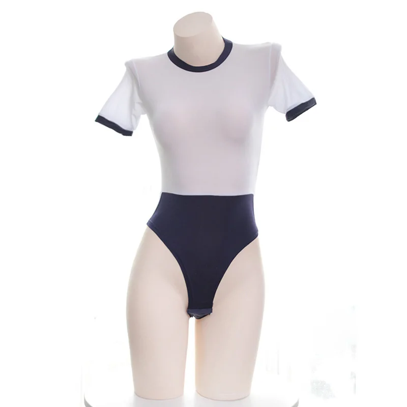 

Japanese Gym Suit Sukumizu Sleepwear Sexy Women's Nightdress Bikini Cosplay Patchwork Translucent Swimsuit Female Jumpsuits