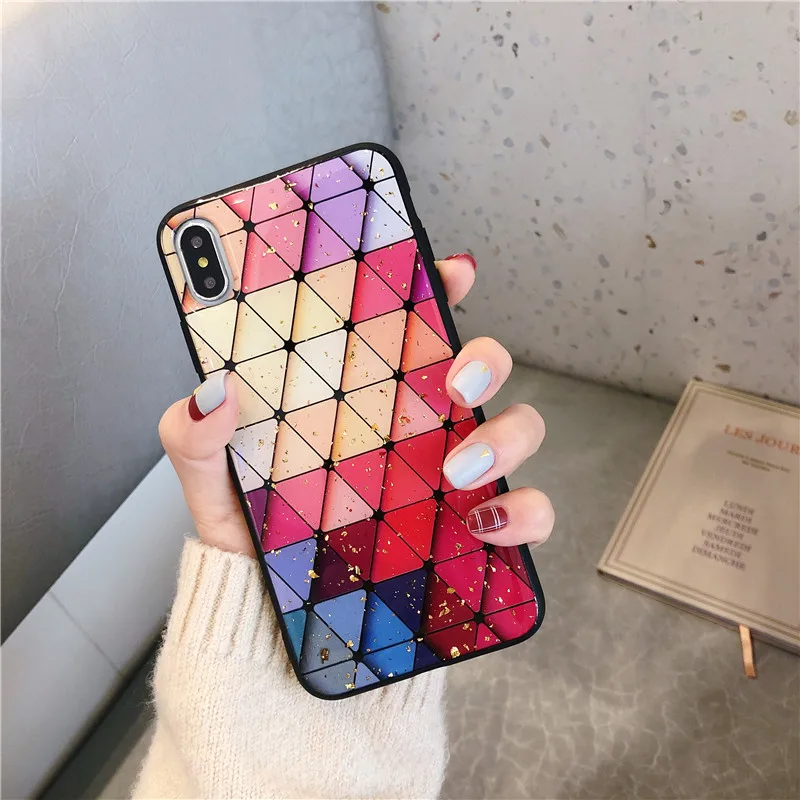 

Phone Case Colored Diamond Lattice Gold Foil Phone Case For iPhone XS Max XR XS 8 8 plus 7 7plus 6/6S Plus Soft Tpu Cover