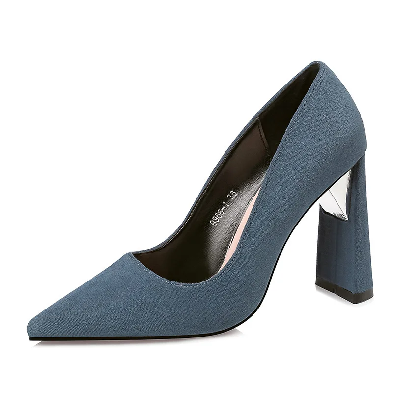 

2019 summer new fashion simple solid color high heels women suede comfortable wild pointed high heels