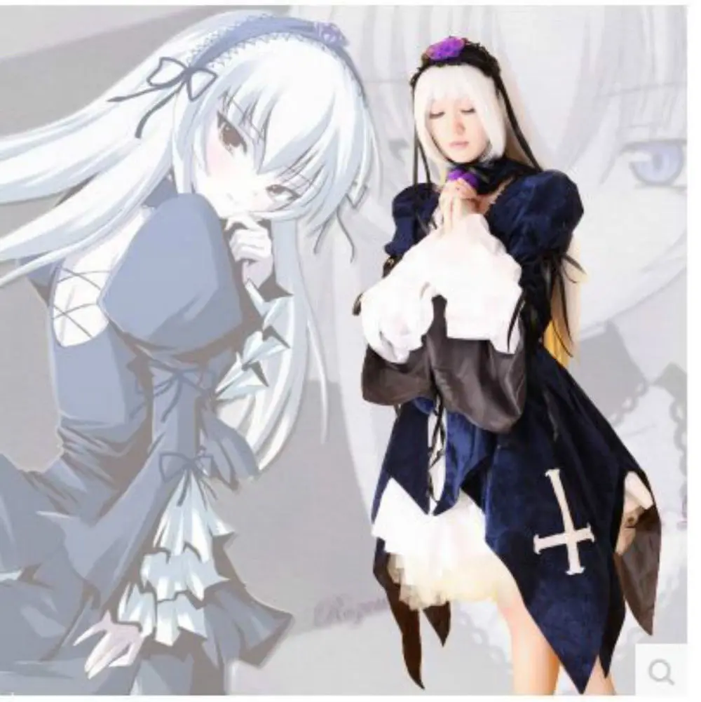 Rozen Maiden Suigintou Косплей Костюм Лолита готический шар платье Бесплатная доставка |
