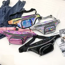 Водонепроницаемый лазерной Fanny Pack Хип поясная сумка на ремне Для женщин пояс унисекс сумка из искусственной кожи с голографической отделкой деньги Ремни дорожная сумка кассира