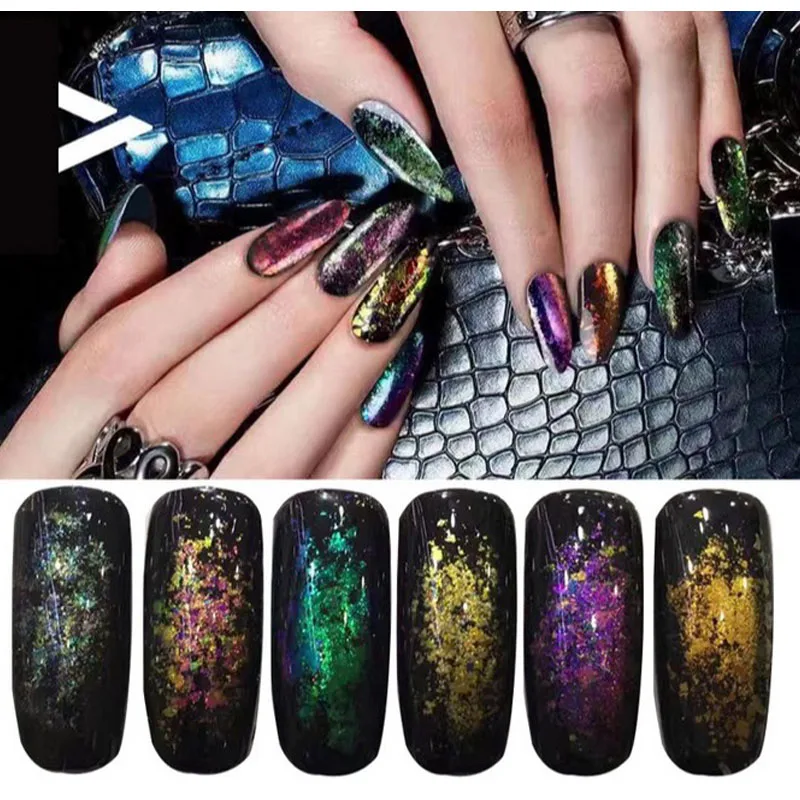 1 Box Chameleon 3D DIY Flakes Sequins Nail Glitter Powder Dust Mirror Chrome Pigment Nail Art Sheets Decorations nail powder,nail glitter,nail pigment,nail decoration,nail decorations,nail flakes,nail powder set