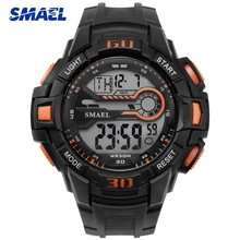 Мужские спортивные часы SMAEL, 5 бар, водонепроницаемые, светодиодный, цифровые часы, мужские кварцевые наручные часы, мужские часы, s 1513