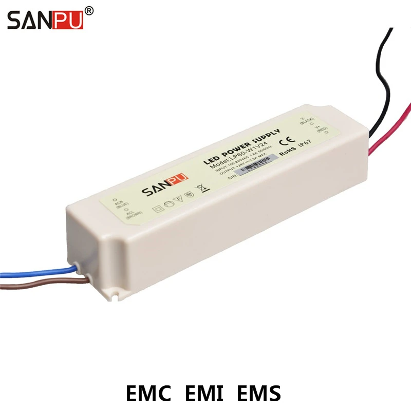 

SANPU SMPS EMC EMI EMS Switching Mode Power Supply 24V 60W AC-DC LED Driver Waterproof IP67 Plastic (Replace MeanWell LPV-60-24)