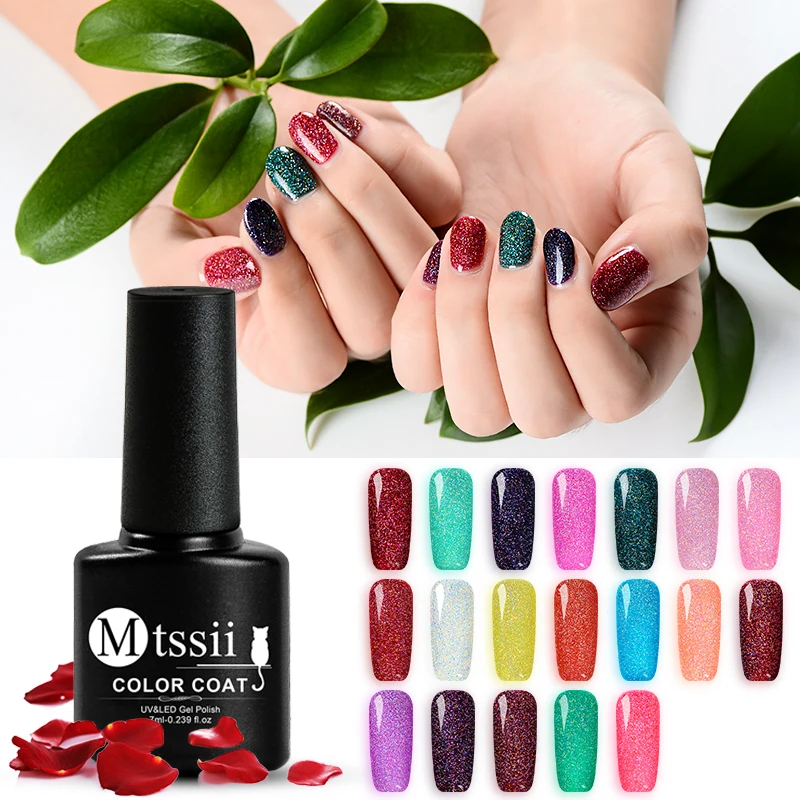 

Mtssii 7ml Rainbow Holographic Gel Nail Polish Shimmer Neon UV Gel Semi Permanent Gel Varnish Shining Soak Off UV Led Nail Gel