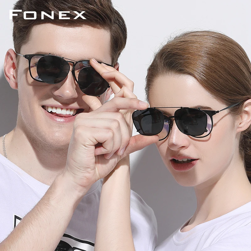 Tanie FONEX czysta tytanowa ramka do okularów mężczyźni Clip on spolaryzowane okulary korekcyjne okulary przeciwsłoneczne dla kobiet kwadratowe okulary optyczne 503