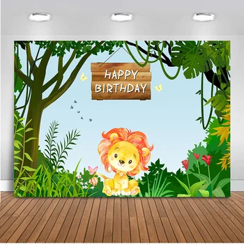 

Birthday Backdrop Animals Safari Party Background for Photography Jungle Theme Parties Decoration Banner Lion Backdrops 557
