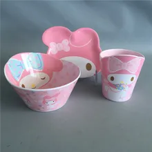 3 pcs / set Baby Feeding Set with Bowl Plate Forks Spoon Cup Dinnerware Set Melamine Children's Tableware Animal Cartoon Bamboo 