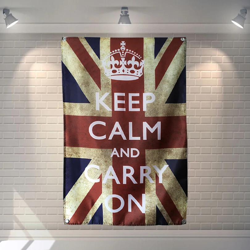 Большой баннер KEEP CALM AND CARRY ON 56х36 дюймов ретро рок-группа логотип постер тканевая