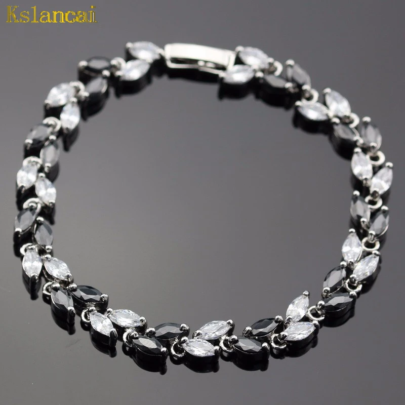 

LAN 2016 Jewelry White Topaz Black Sapphire AAA Zircon For Women Bracelet For Wedding/Birrthday/Engagement/Gift