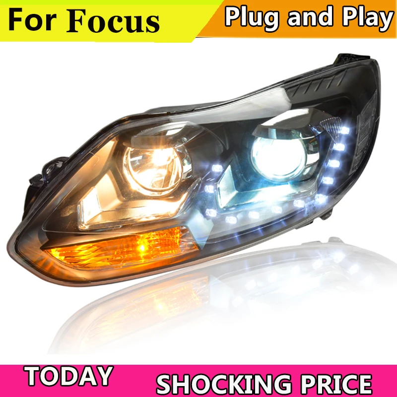 

doxa Car Styling For Ford Focus headlights Year 2012 2013 2014 For Ford Focus LED Headlight Q5 bi xenon lens Lowbeam Headlamp
