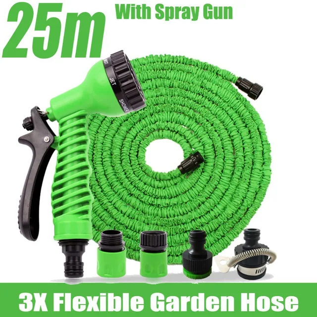 25m Flexible Garden Water Hose Magic+Spray Gun Wash Pipe Retractable Reals Watering Expandable