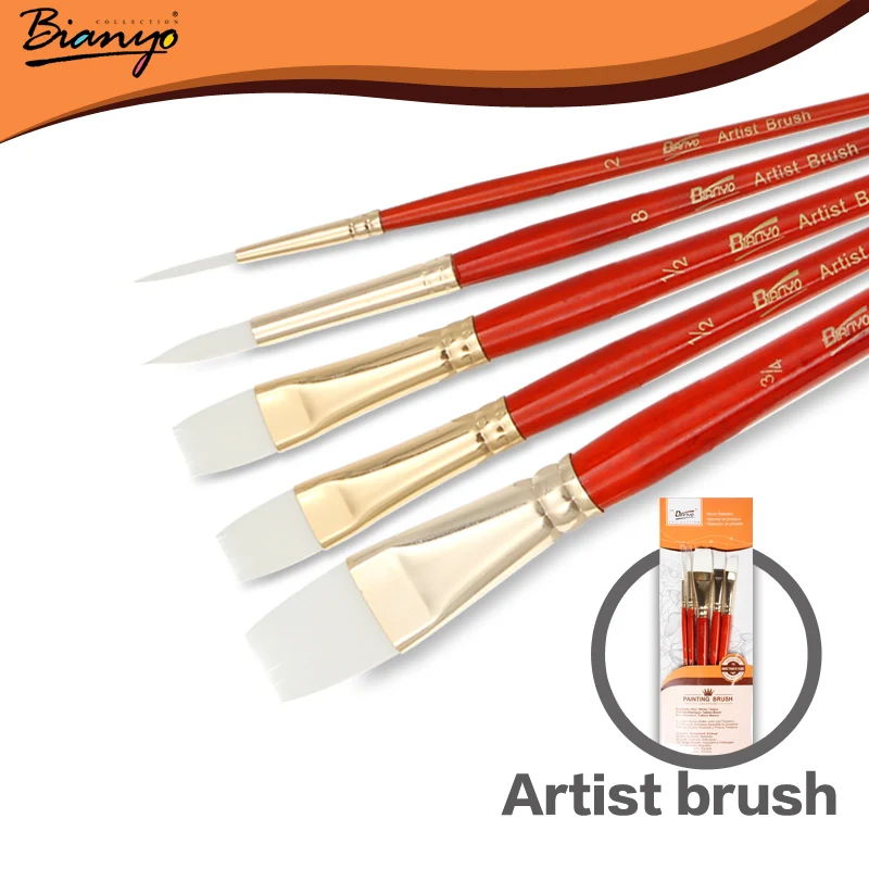 

Bianyo 5Pcs High Quality Artist Bristle Hair Watercolor Paint Brush Set For Acrylic Gouache Drawing Painting Brush Art Supplies