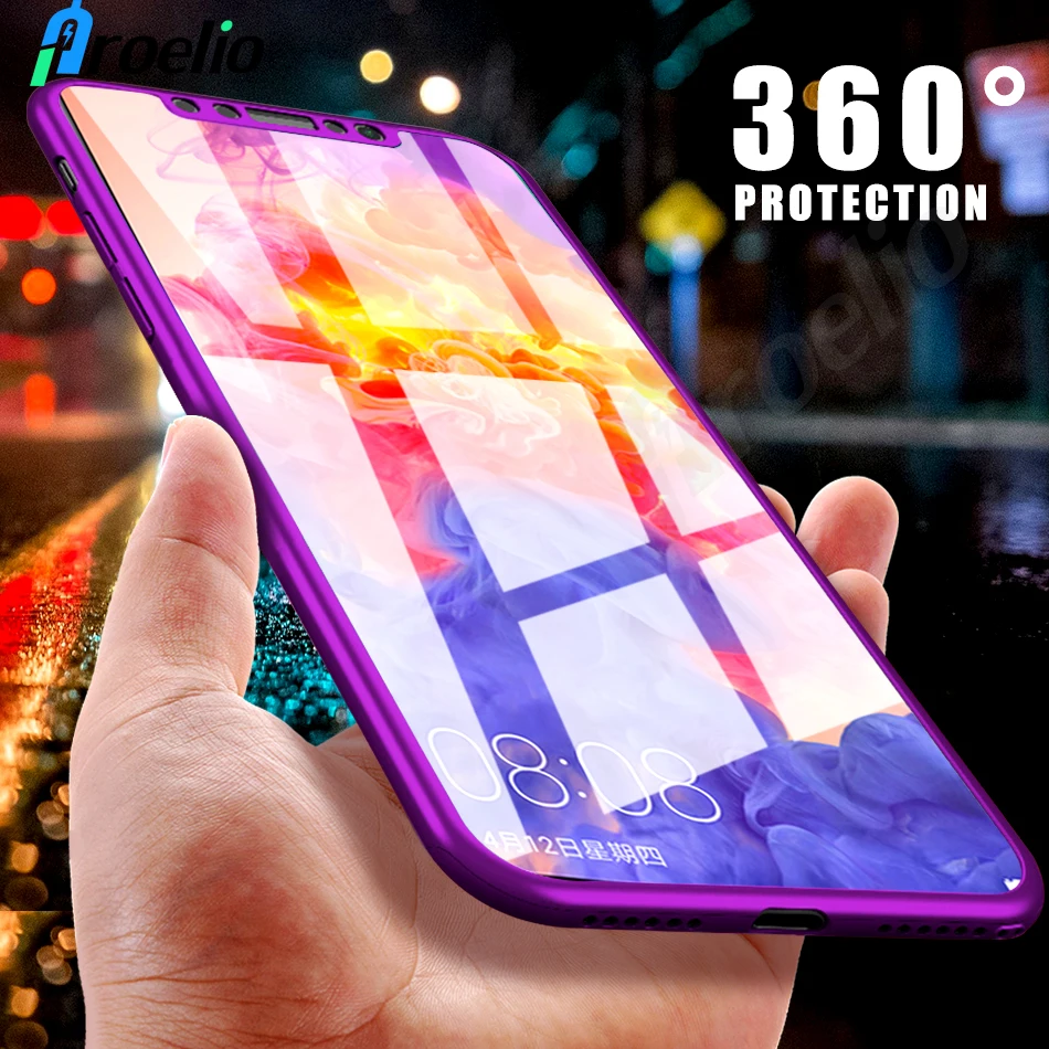 Proelio 360 Full Cover Phone Case For iPhone X 8 7 6 6s Plus PC Protective Cases With Glass |