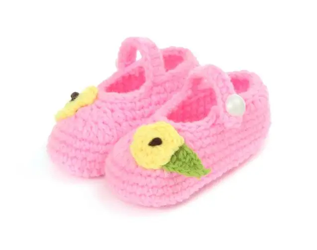 1 пара, Лидер продаж, милая обувь принцессы для маленьких мальчиков и девочек с цветами, ручная вязка с мягкой подошвой для малышей, детская обувь для кроватки 11 см - Цвет: pink