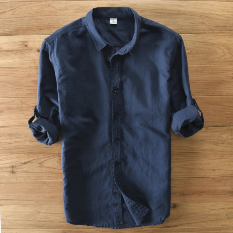 

Top quality 2019 New Fashion Men's long sleeve linen shirts casual lapel mens solid color cotton shirts Mens slim tops S-3XL