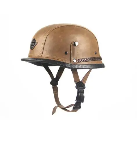 En Gros Rétro Cuir Noir Adulte Ouvert Moyen En Cuir Casque Moto