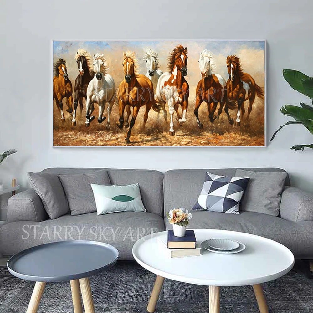 Отличный художник ручная роспись Высококачественная для бега 8 лошадей живопись маслом на холсте импрессионист 8 лошадей бег картина маслом