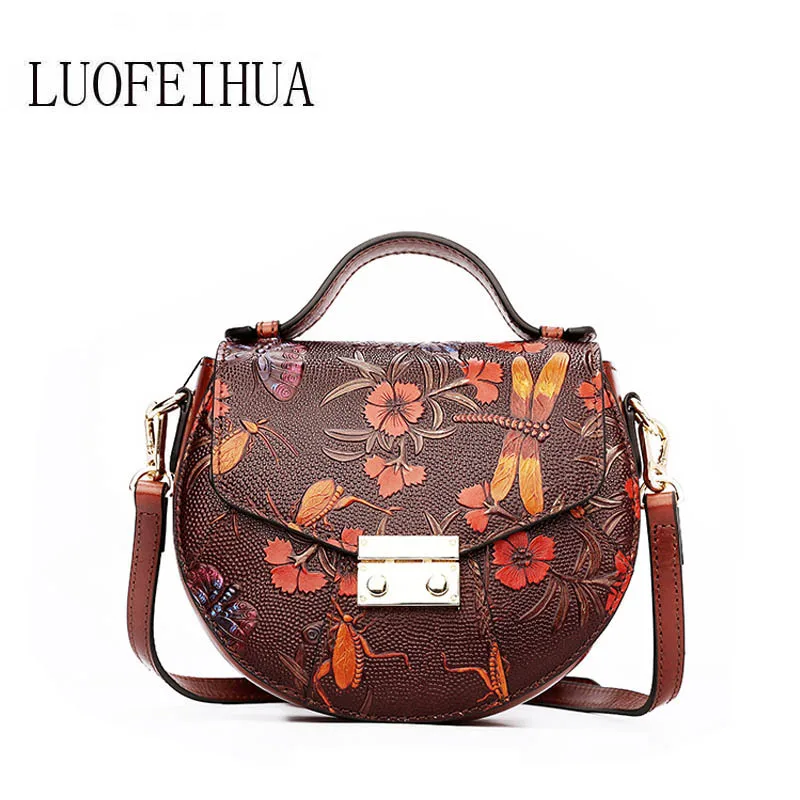 

LUOFEIHUA 2019 new ethnic style embossed retro handbag Wild pure leather diagonal package Mini pig bag