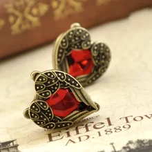 Серьги-гвоздики для женщин, модный винтажный бронзового цвета, с сердечком, роскошный красный кристалл