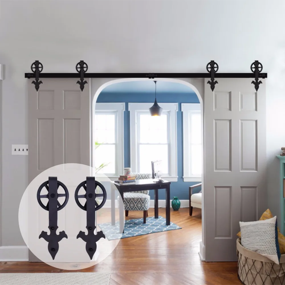 LWZH 14ft 15ft Sliding Door Barn Arrow Flower Shaped with Big Rollers Sliding font b Closet